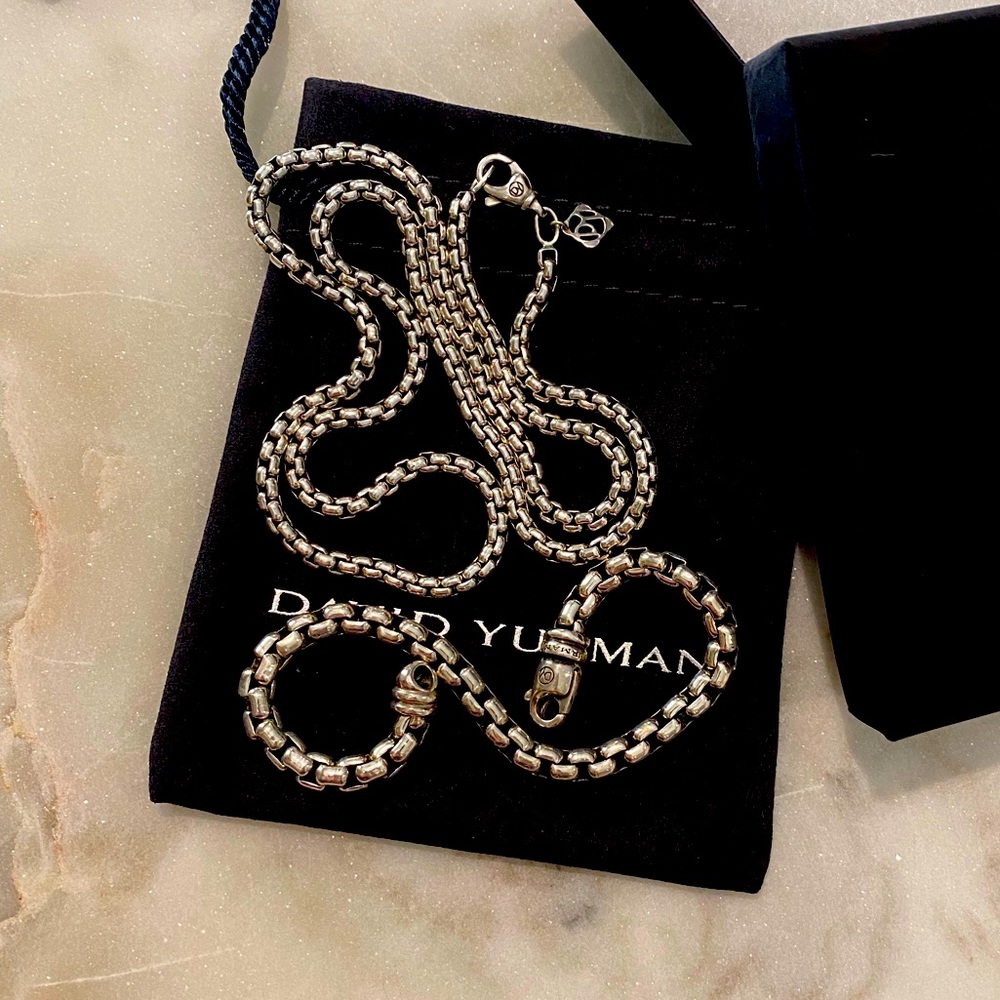 💯 David Yurman 3.6mm box chain necklace 18” w/silver tag & 5mm bracelet size 8”